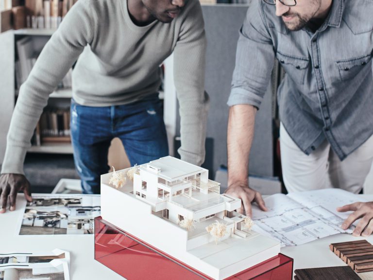 architects discussing brick and stone building materials