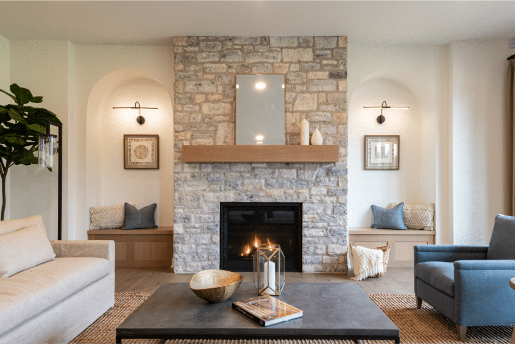 Grand Banks Limestone Eldorado Stone Fireplace